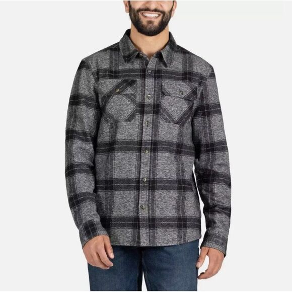 Colorado Clothing Shacket Men’s Medium Gray Black Plaid Flannel Shirt Jacket - Picture 1 of 12